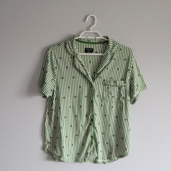 Kate Spade Womens Green Sz M Striped Animal Print 2-Piece Sleepwear Pyjama Set - Picture 2 of 14